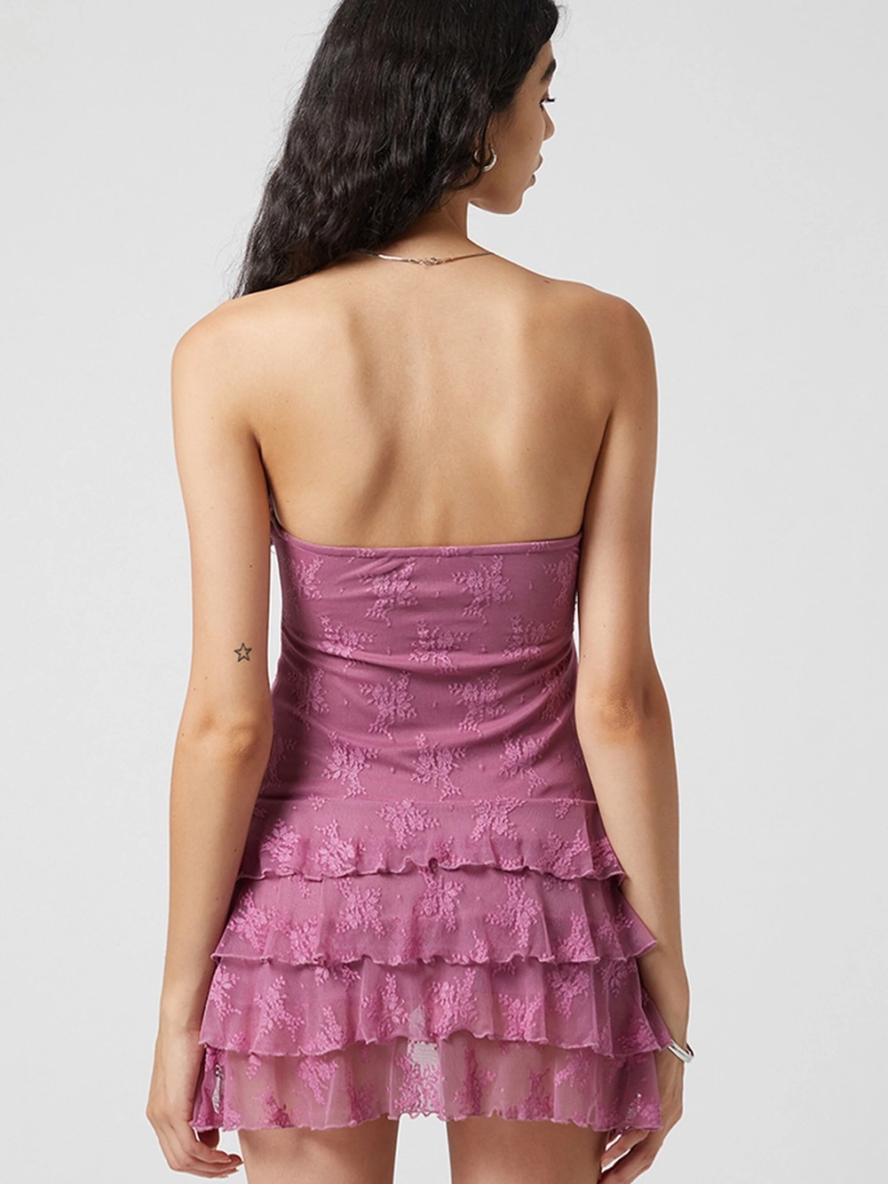 Lace Ruffle Strapless Mini Dress - Picture 3 of 6